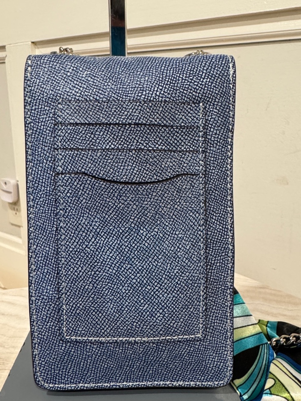 Coach North South Light Denim Blue Leather Crossbody Phone Pouch with Chain - Picture 9 of 17